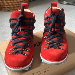 Fracap Women's Vibrant Red Suede and Italian Leather Lace-Up Hiking Boots 8.5